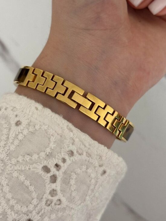 Sku0188 gold mini watch bracelet with brown Inserts with marble pattern main image 5